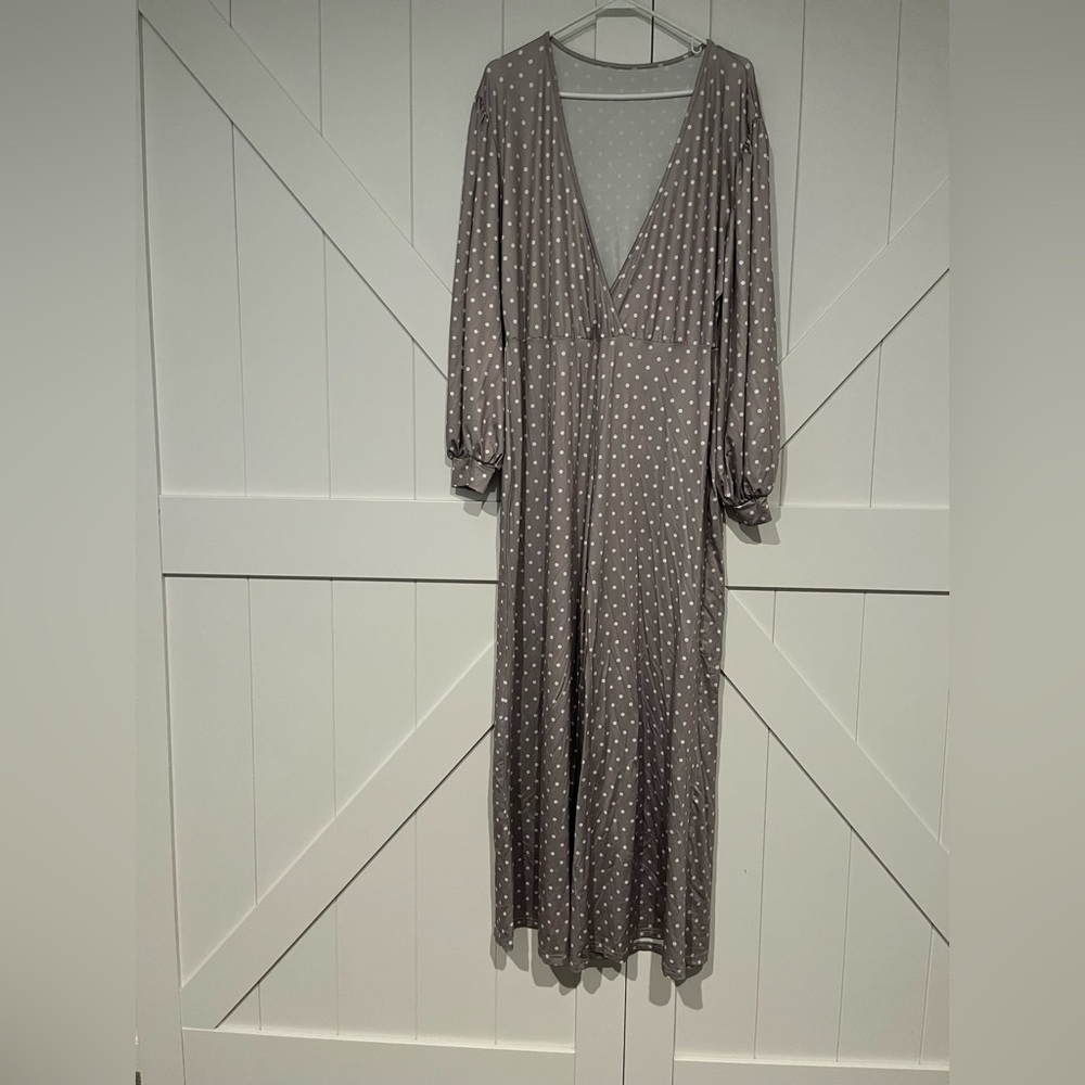 long sleeve gray polkadot jump suit